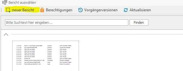 Schaltfläche „Neuer Bericht“